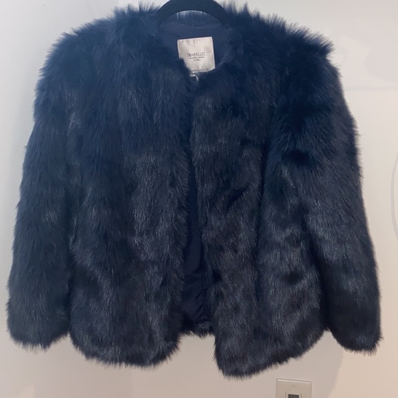 ZARA Trafaluc faux fur jacket short fur midnight blue Size S - Picture 3 of 15